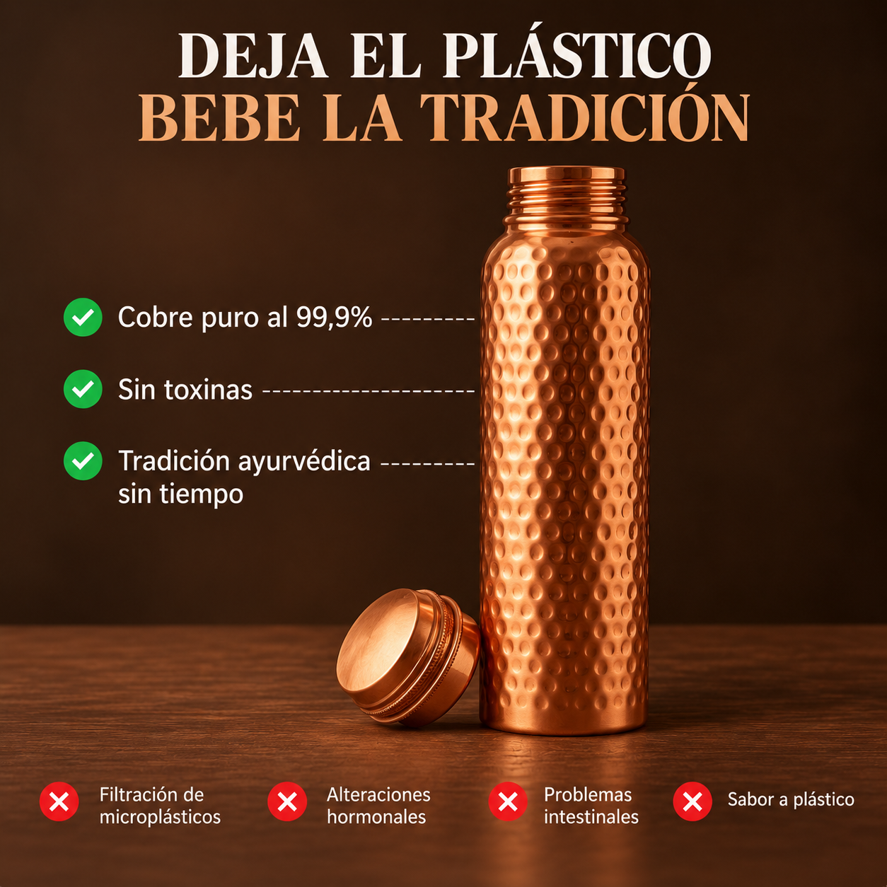 CobreVida™ – Botella de Cobre Artesanal | Agua Purificada Naturalmente