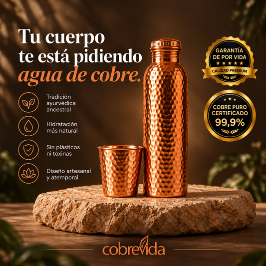 CobreVida™ – Botella de Cobre Artesanal | Agua Purificada Naturalmente